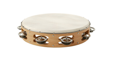 Wooden tambourine musical instrument isolated PNG with Transparent Background