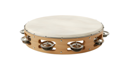 Wooden tambourine musical instrument isolated PNG with Transparent Background