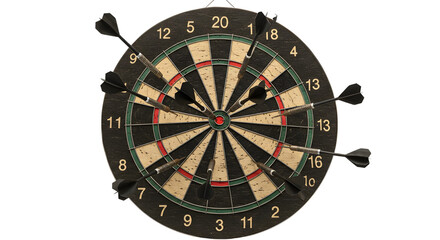 Darts stuck in a dartboard isolated PNG with Transparent Background