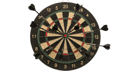 Darts stuck in a dartboard isolated PNG with Transparent Background