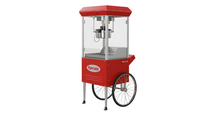 Red vintage popcorn machine for concessions isolated PNG with Transparent Background