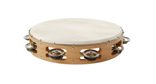 Wooden tambourine musical instrument isolated PNG with Transparent Background
