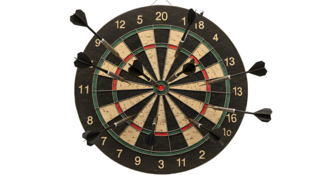 Darts stuck in a dartboard isolated PNG with Transparent Background