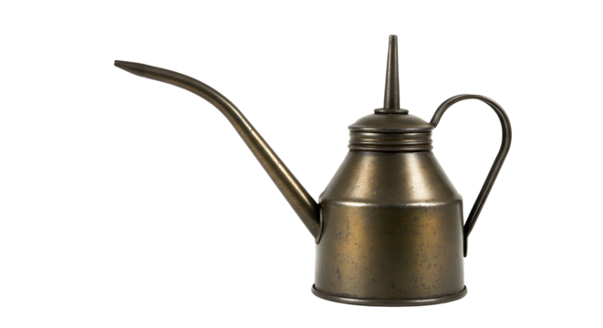 Vintage metal oil can with long spout isolated PNG with Transparent Background