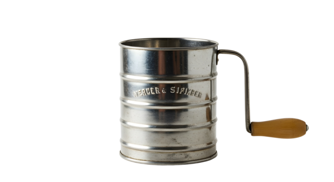 Flour sifter vintage style with crank handle isolated PNG with Transparent Background