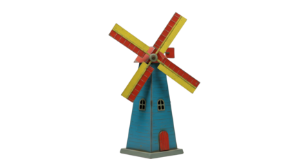 Wooden toy windmill for children's learning and play isolated PNG with Transparent Background