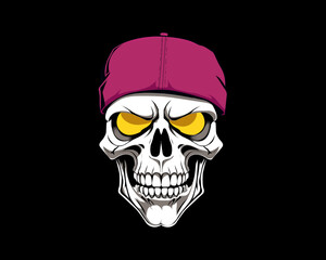 Skull with Cloth Around Forehead Illustration | Gothic Bandana Tattoo T-Shirt Design