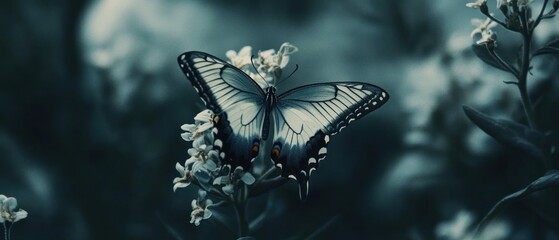 Closeup of a butterfly on white flowers nature photography
