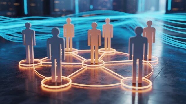 Network of Human Connectivity: A stylized depiction of interconnected individuals, symbolizing the intricate web of relationships and communication in the digital age.