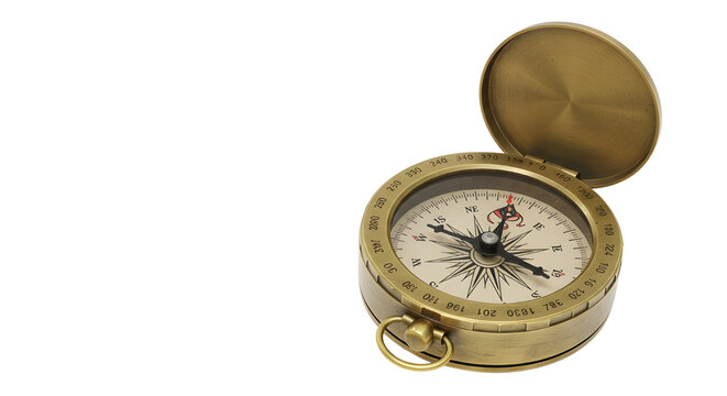 Antique brass compass used for navigation isolated PNG with Transparent Background