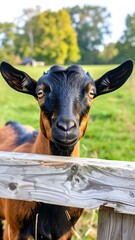 Curious goat looking through a fence