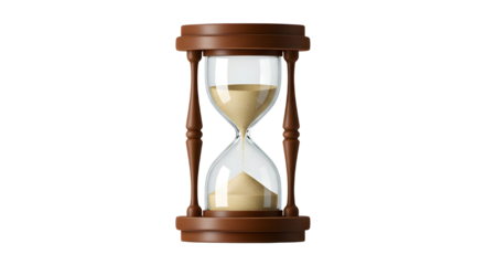 Sand timer with sand running through for time management concept isolated PNG with Transparent Background