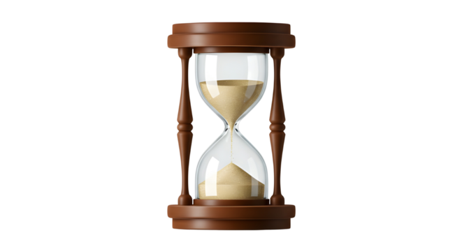 Sand timer with sand running through for time management concept isolated PNG with Transparent Background