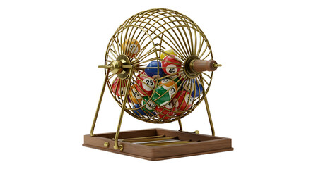 Bingo game wheel with colorful balls isolated PNG with Transparent Background