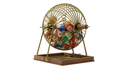 Bingo game wheel with colorful balls isolated PNG with Transparent Background