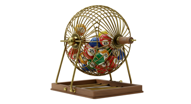 Bingo game wheel with colorful balls isolated PNG with Transparent Background - Powered by Adobe