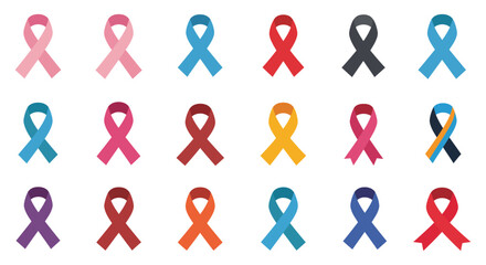various colored ribbons symbolizing awareness campaigns for different causes