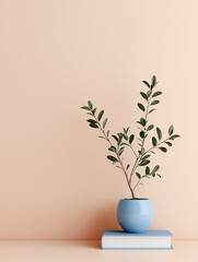 Plant in Blue Pot on Blue Book