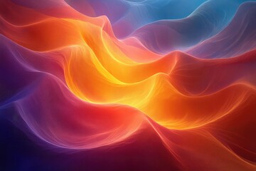 Fototapeta premium Abstract art depicting flowing, vibrant waves of orange, red, and blue hues creating a mesmerizing visual experience.