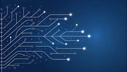 Abstract digital circuit board pattern with glowing nodes