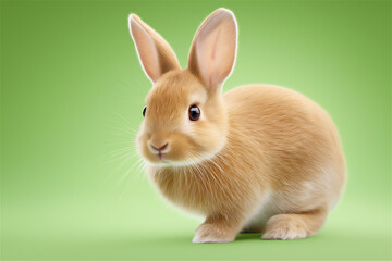 Obraz premium Adorable brown rabbit on soft green background, symbolizing Easter, spring, nature and innocence, with ample copy space for seasonal greetings or commercial concepts.