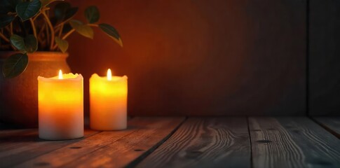 Cozy Candlelight Illuminates Warm Wooden Interior Perfect Ambiance for Relaxation and Home Decor