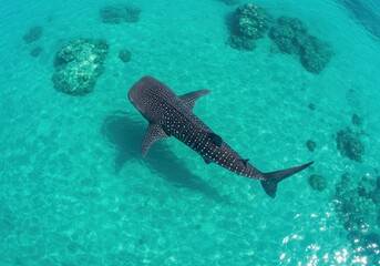 Massive whale shark swimming near Mafia Island, Tanzania, in crystal-clear waters.
Perfect for marine life, underwater adventure, and wildlife photography.