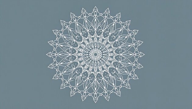 Intricate white mandala on a muted gray background