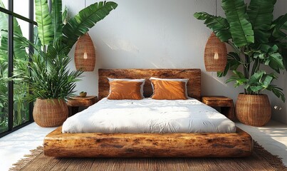 Modern, tropical bedroom interior