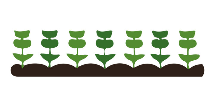 Row of stylized plants growing in soil