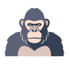 A stern-faced gorilla portrait looking at the viewer, showing a strong presence. The illustration features a detailed depiction of the gorilla's face, capturing its intense gaze and powerful physique