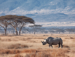 rhino in the savannah