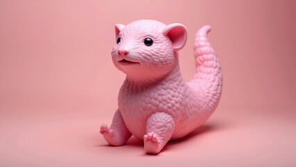 Cute pink mongoose figure on pink background, studio shot, close-up.
