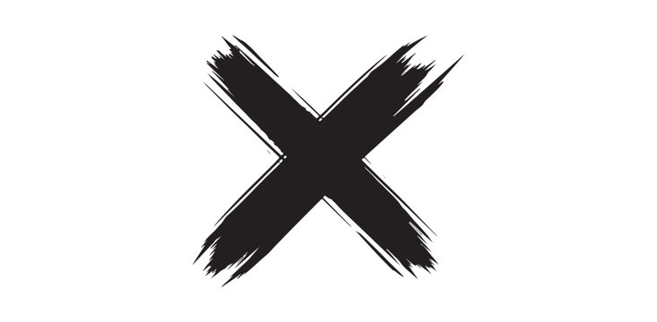 Black cross brush stroke textured grunge illustration design error mark graphic paint element symbol shape wrong