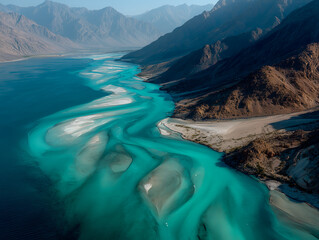 river braiding through a valley