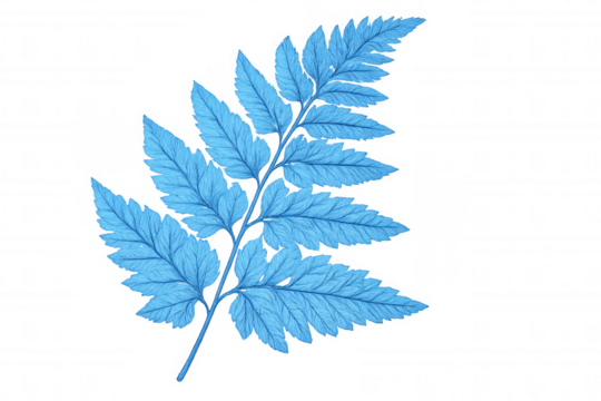 Cyan fern leaf with transparent background, highlighting botanical elegance and vivid natural detail for graphic design projects