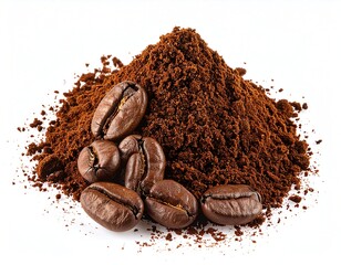 Pile of coffee grounds with beans