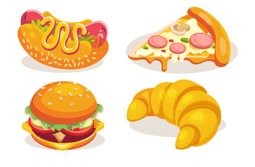 Fast food icons colorful classic design