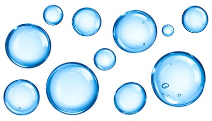 Blue liquid bubbles on white