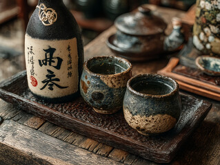 chinese tea set on wooden table