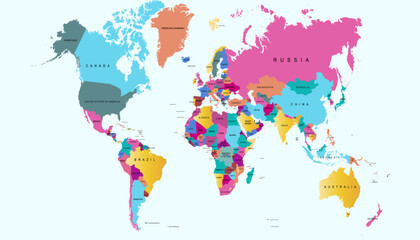 World map. Color modern vector map. Silhouette map.