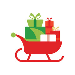 sleigh filled with gifts on white background.