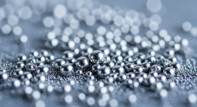 Macro shot of fine metal powder particles used in powderbed fusion additive manufacturing for cryogenic fuel valve manufacturing. - Powered by Adobe