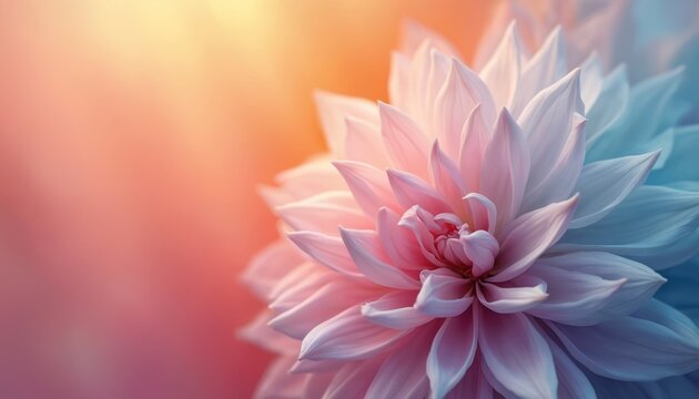 Soft, dreamy floral macro background with pastel pink, purple, yellow hues. Ethereal flower petals with gentle light create beautiful backdrop. Ideal for cosmetic, spa, beauty, healthcare product