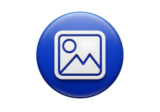 Abstract digital icon representing image gallery and media collection in blue circle isolated on transparent background