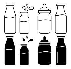 Milk bottle icon set