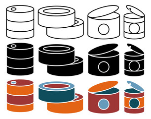 Canned food icon set