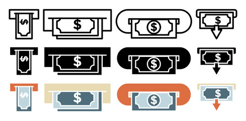 ATM cash icon set