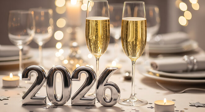 Elegant new year s eve celebration with champagne glasses and 2026 numbers