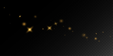 Naklejka premium Golden glitter sparkle trail with glowing light effects on transparent background.